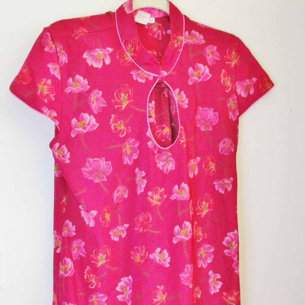 Vintage Josie 2 pc. Asian Style Long Pajama Set, Maroon Floral, High Neck Size S
